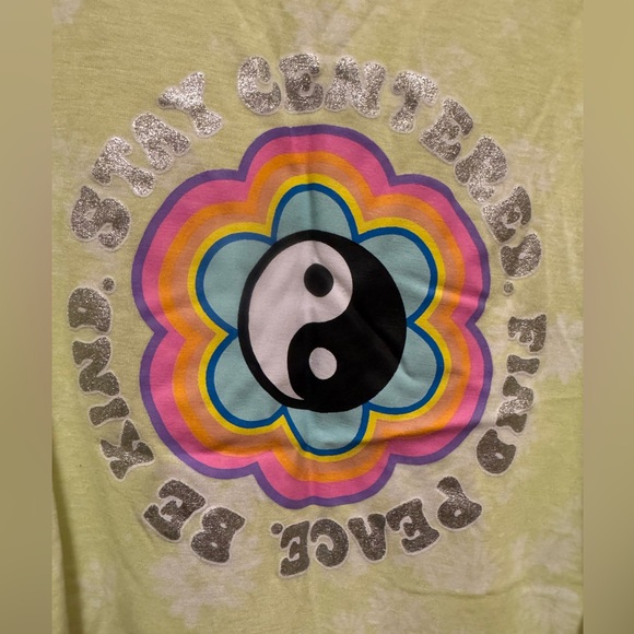 No Boundaries XL 15/16 Yellow Yin Yang Graphic Tank w Side Cutouts Drawstring - Picture 2 of 5